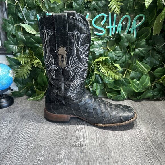 Tanner Mark Boots Mens TM205539 Print Fish Black Top Made in Mexico Size 9.5 - Picture 7 of 10